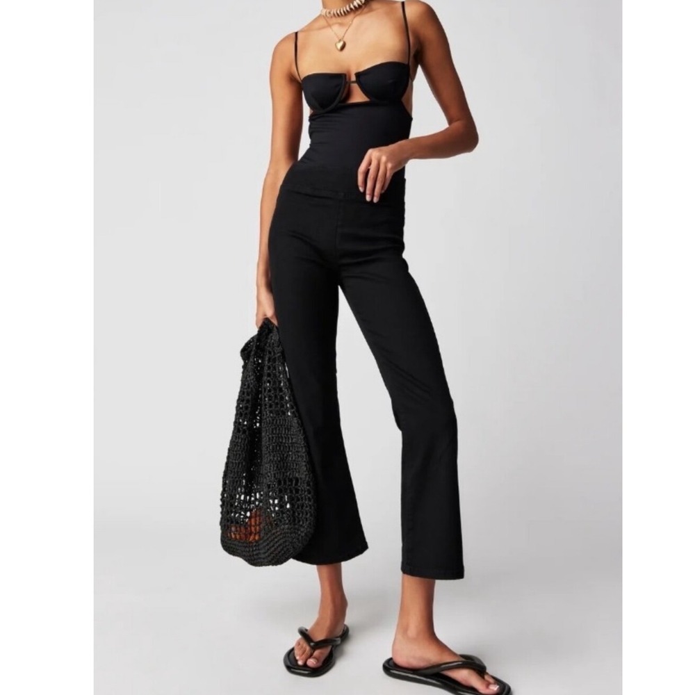 Free People In My Feelings Velvet Crop Slim Flare Pants Black Size Small